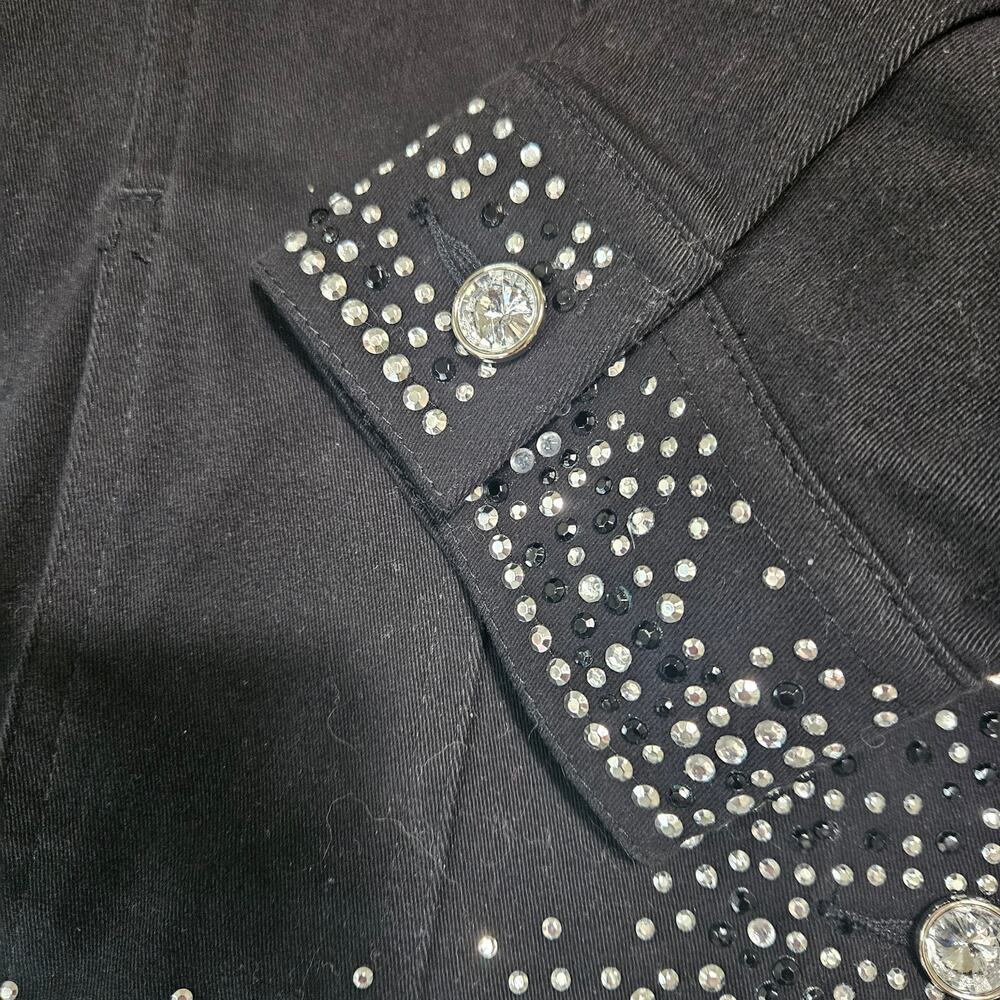 NWT Quacker Factory Black Stretch Jean Jacket M Rhinestone Bling Embellished - Picture 5 of 7